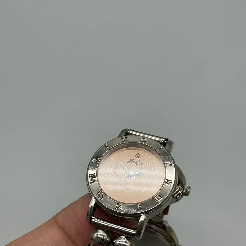 Vintage Jalga Womens Watch 25mm Bronze Dial Silver Tone Penny Coin Band 8.5